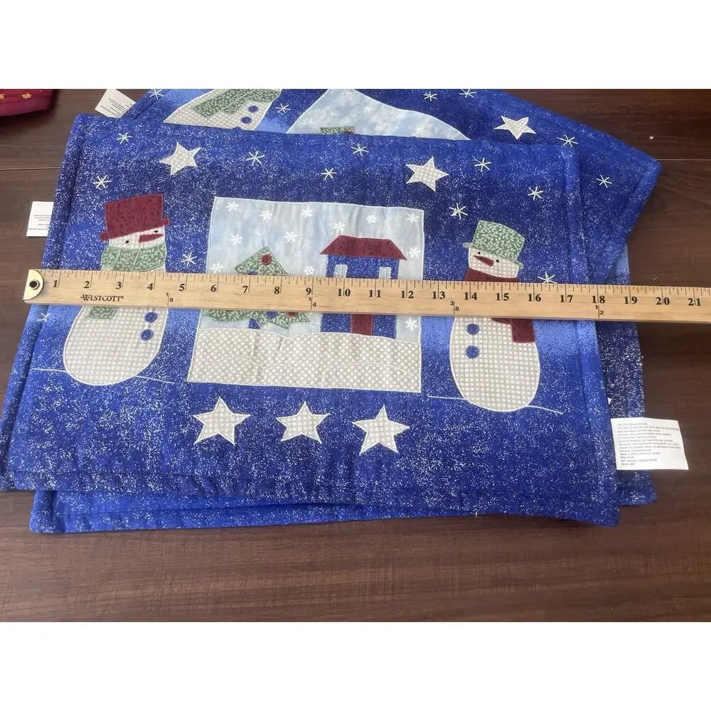 Vintage Blue Placemats Snowman Christmas Set Of 6 Patchwork Folklore